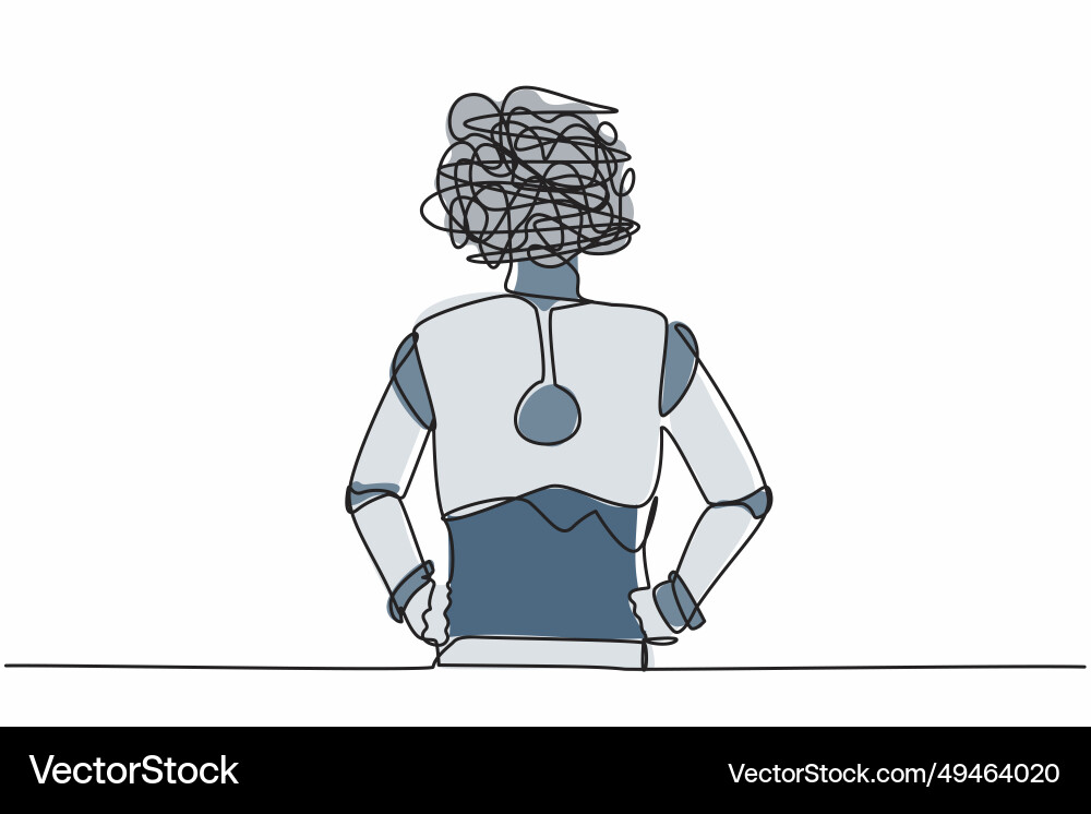 Continuous one line drawing robot with round Continuous one line drawing robot with round vector image