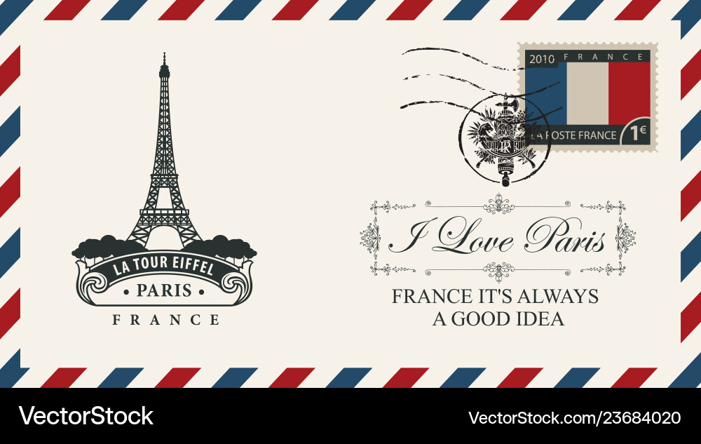 Envelope or postcard with eiffel tower Vector Image