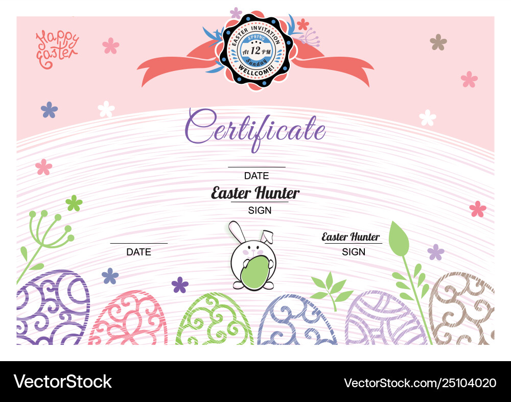Ostern weiß rosa Zertifikat mit Hase Ostern weiß rosa Zertifikat mit Hase vektorbild