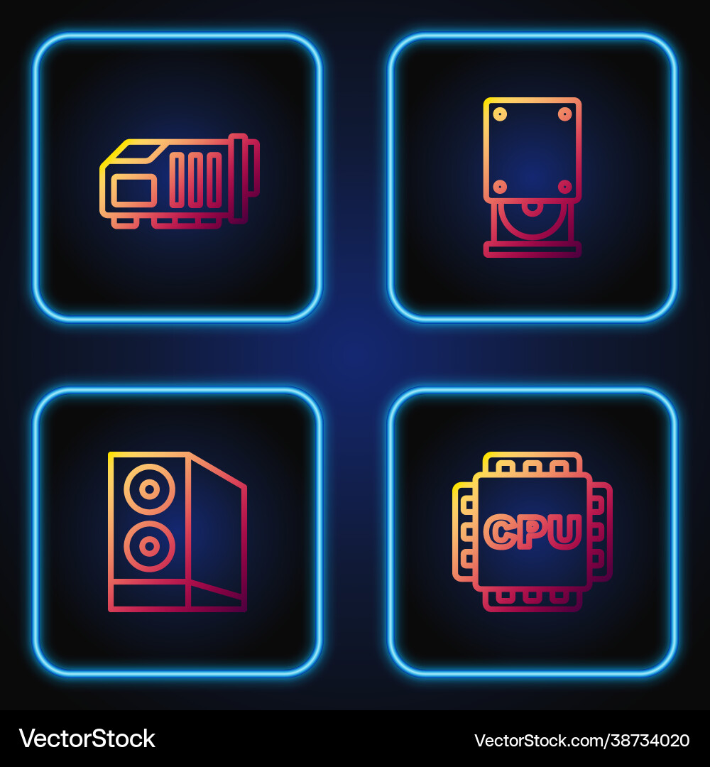 Set line processor with cpu case computer Set line processor with cpu case computer vector image