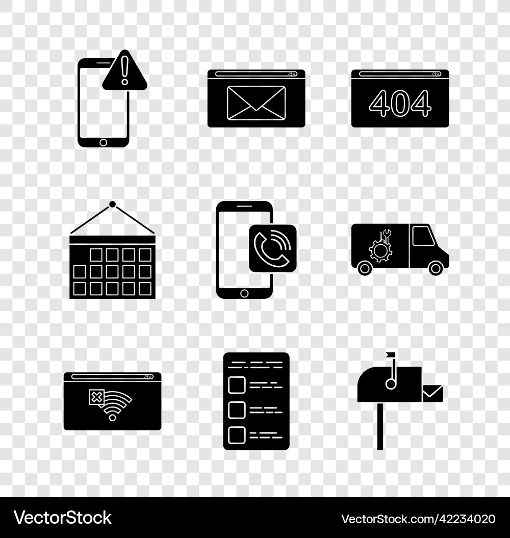 Set mobile with exclamation mark mail and e-mail vector image