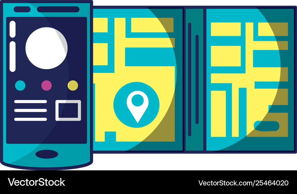 Smartphone with map and gps app vector image