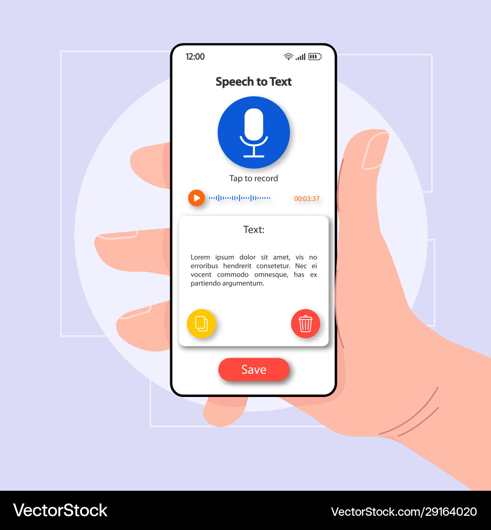 Speech to text converter smartphone interface Speech to text converter smartphone interface vector image