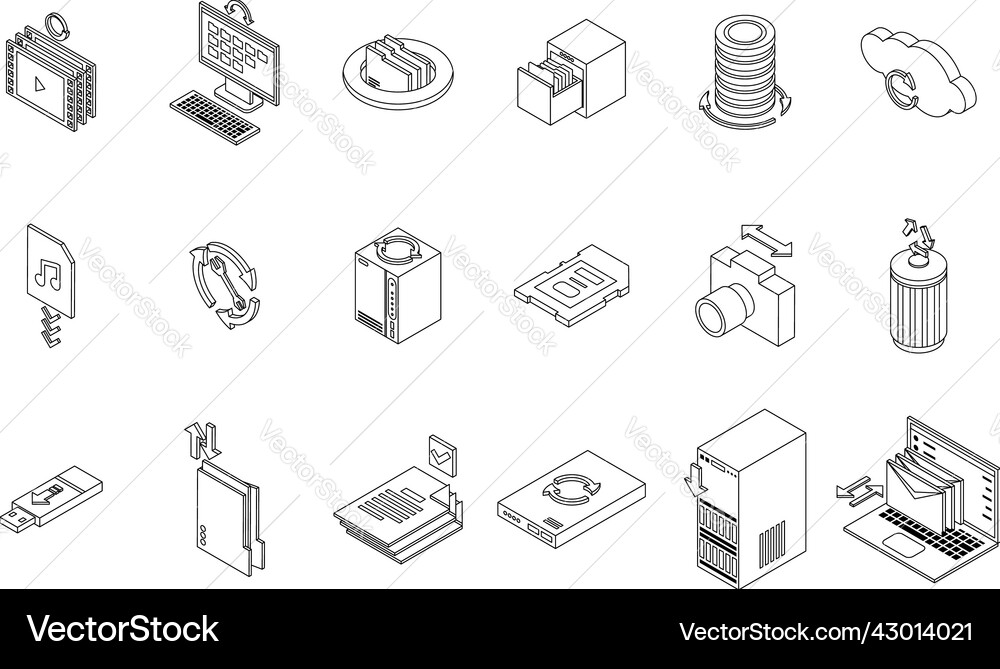 Backups icons set outline Backups icons set outline vector image