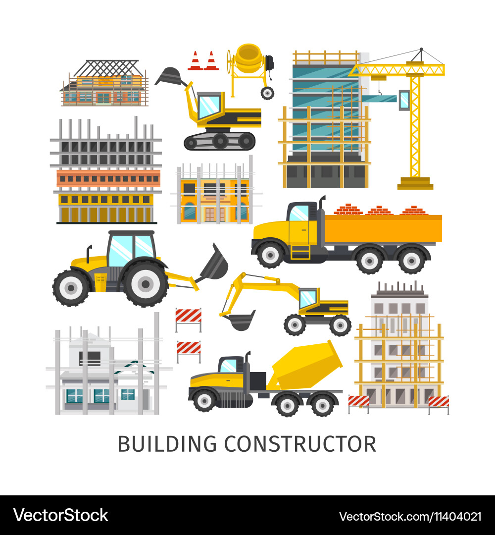 Building elements flat constructor vector image