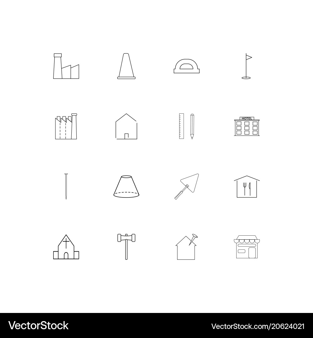 Buildings and constructions simple linear icons vector image