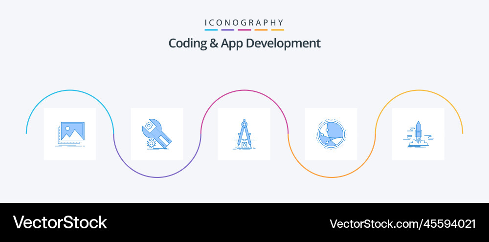 Coding and app development blue 5 icon pack vector image