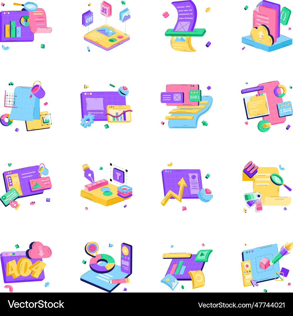 Collection of web designing flat Vector Image