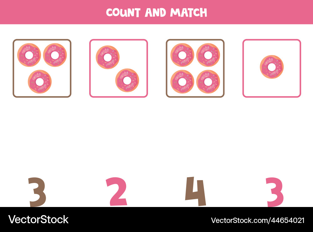 Counting game for kids count all donuts and match Vector Image