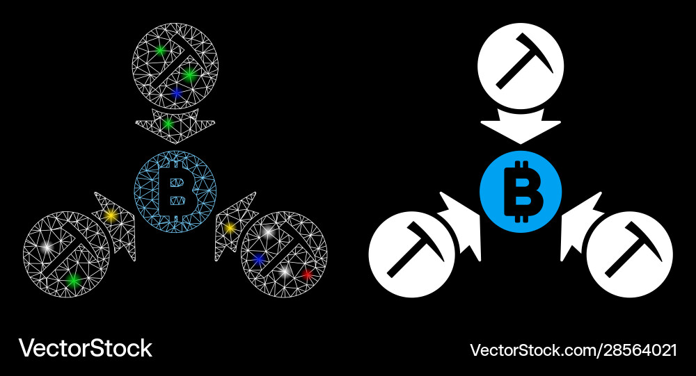 Glossy mesh 2d bitcoin mining pool icon with flare Glossy mesh 2d bitcoin mining pool icon with flare Vector Image