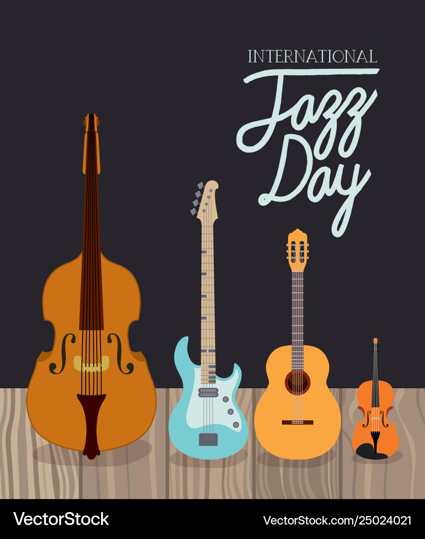 Jazz day poster with string instruments Jazz day poster with string instruments Vector Image