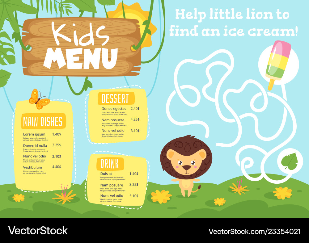 Kids food menu design template Kids food menu design template vector image