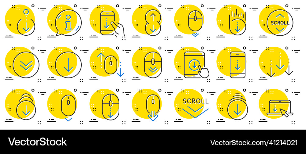 Scroll down line icons scrolling mouse landing vector image