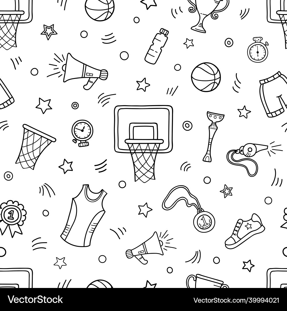 Seamless pattern of basketball objects and symbols vector image