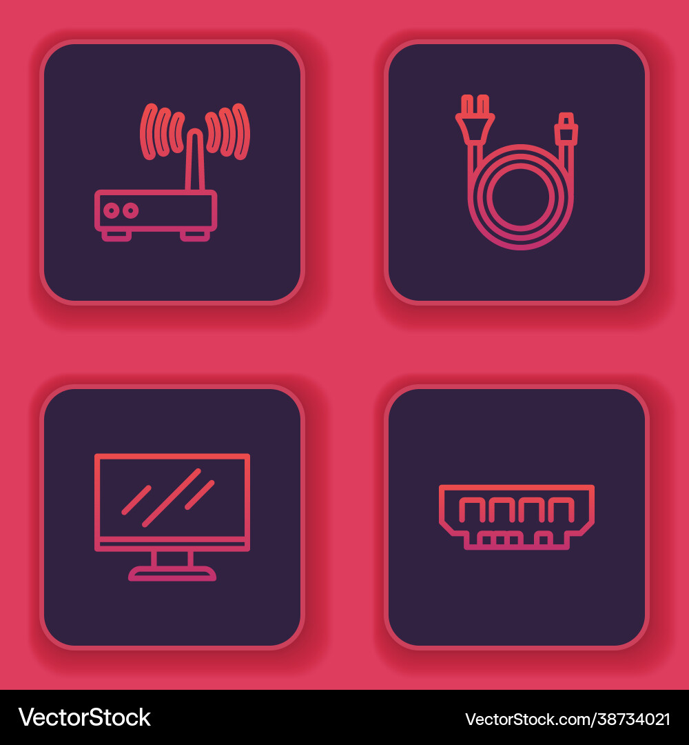 Set line router and wi-fi signal computer monitor Set line router and wi-fi signal computer monitor vector image