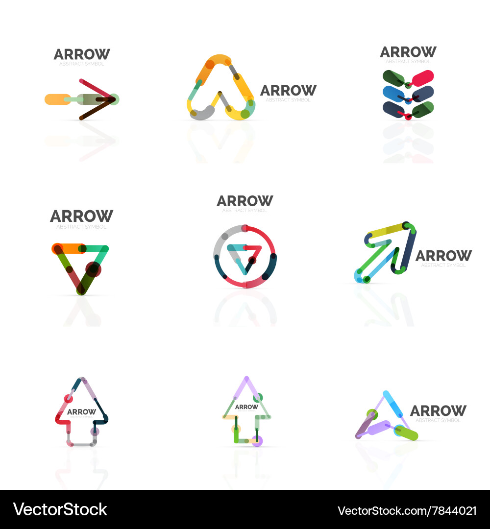 Set of linear arrow abstract logos connected Vector Image