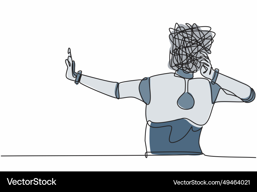 Single continuous line drawing robot with round Vector Image