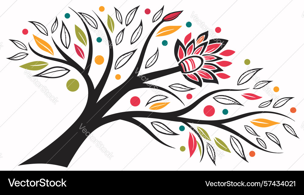 Stylized tree with unique flower and dynamic vector image