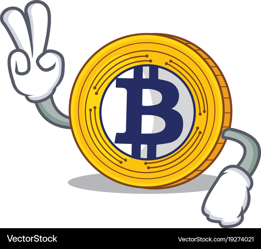 Two finger bitcoin gold character cartoon Vector Image