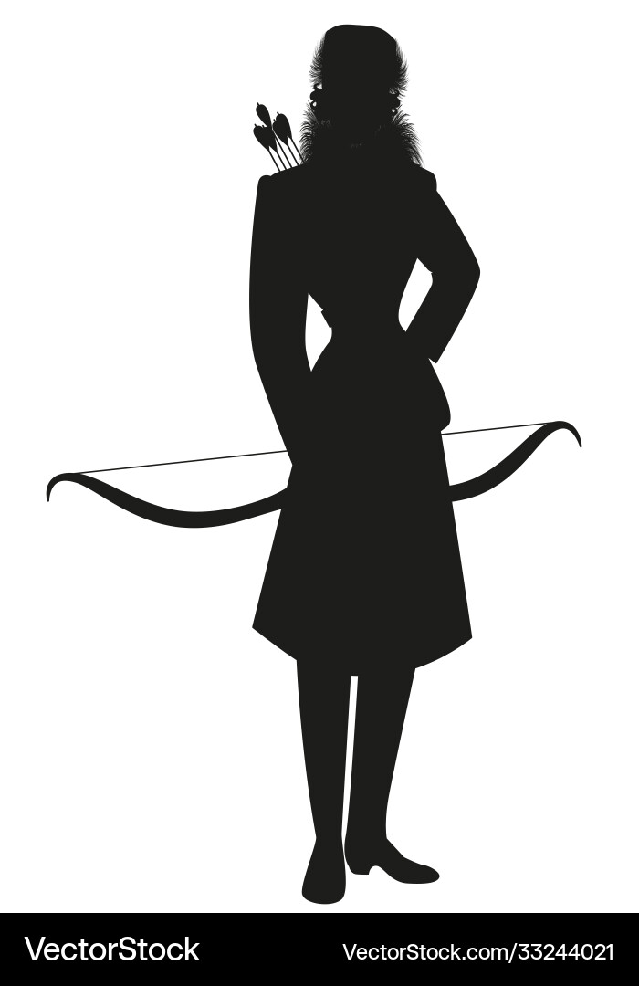 Woman with Bow and Arrow - Silhouette Vector Image