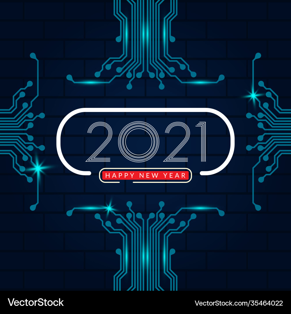 2021 happy new year text design with circuit 2021 happy new year text design with circuit vector image