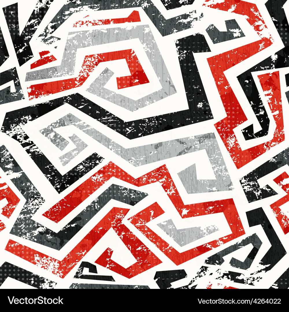 Abstract grunge red curved lines seamless pattern Vector Image