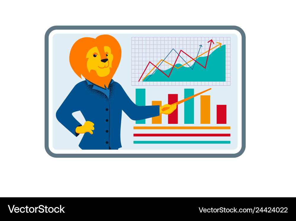 Business man lion coach during video conference Business man lion coach during video conference vector image