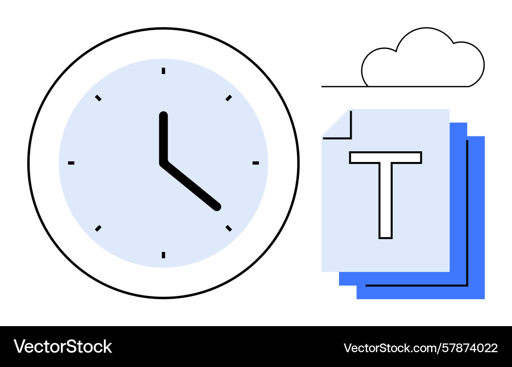 Clock with cloud and document stack representing vector image
