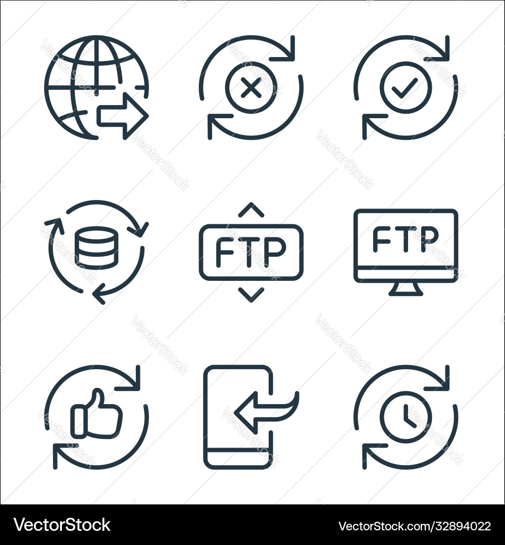 Data transfer line icons linear set quality Data transfer line icons linear set quality vector image