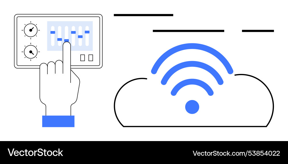 Hand adjusting controls with cloud communication Hand adjusting controls with cloud communication vector image