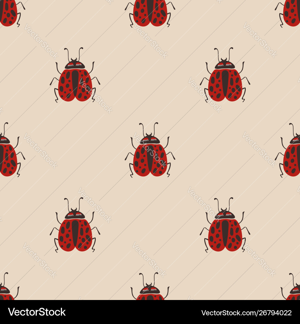 Ornate Bug Pattern - Folk Art Style Vector Image