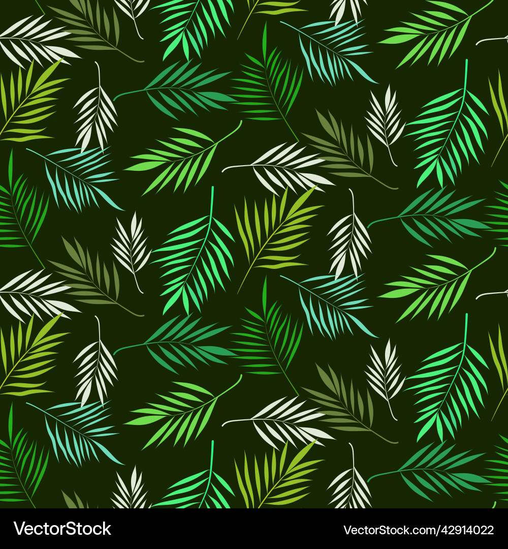 Palm leaves seamless pattern in green and white Palm leaves seamless pattern in green and white vector image