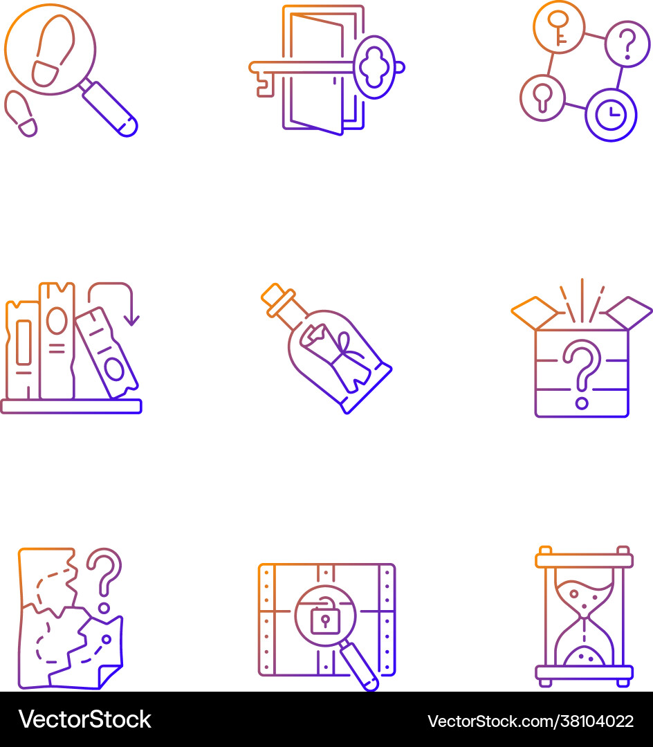 Puzzle solving gradient linear icons set Puzzle solving gradient linear icons set vector image