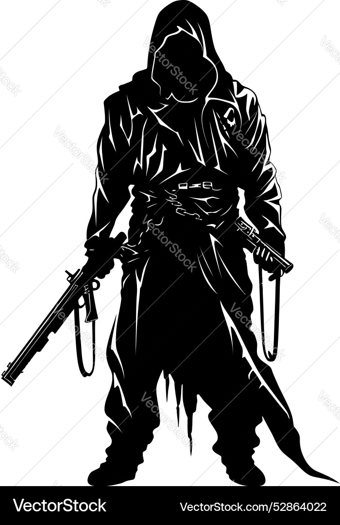 Scythe sentinel reaper emblem with weapons shadow Scythe sentinel reaper emblem with weapons shadow vector image