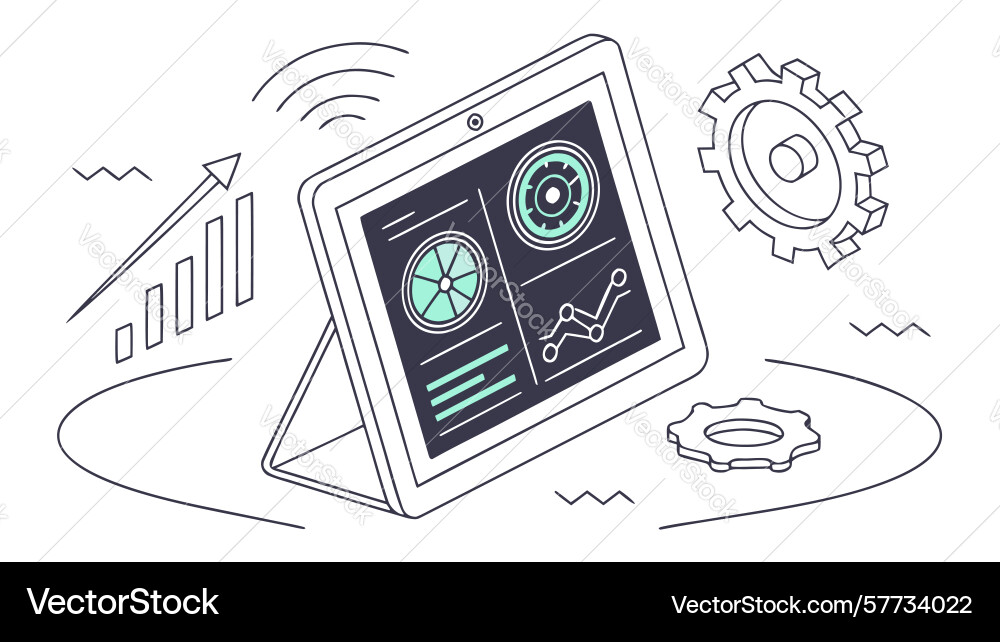 Tablet displaying data analytics with gears vector image