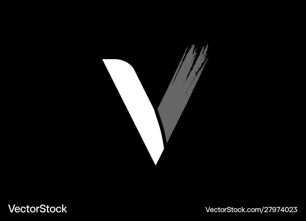 Black background and white letter v grunge Vector Image