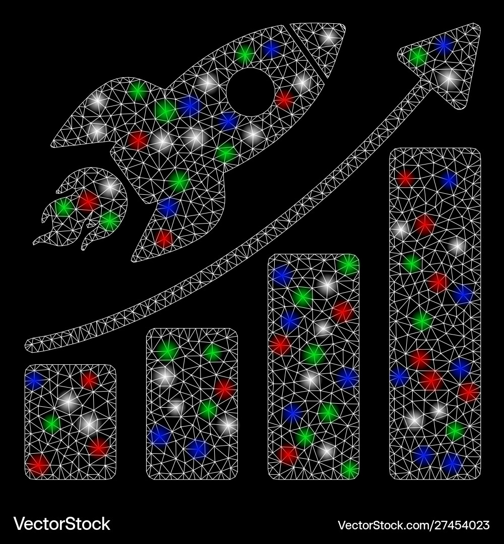 Bright mesh network rocket startup chart Bright mesh network rocket startup chart vector image