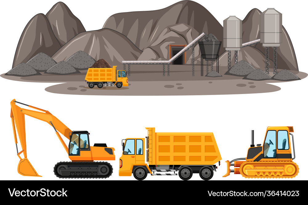 Coal mining scene with different types Coal mining scene with different types vector image