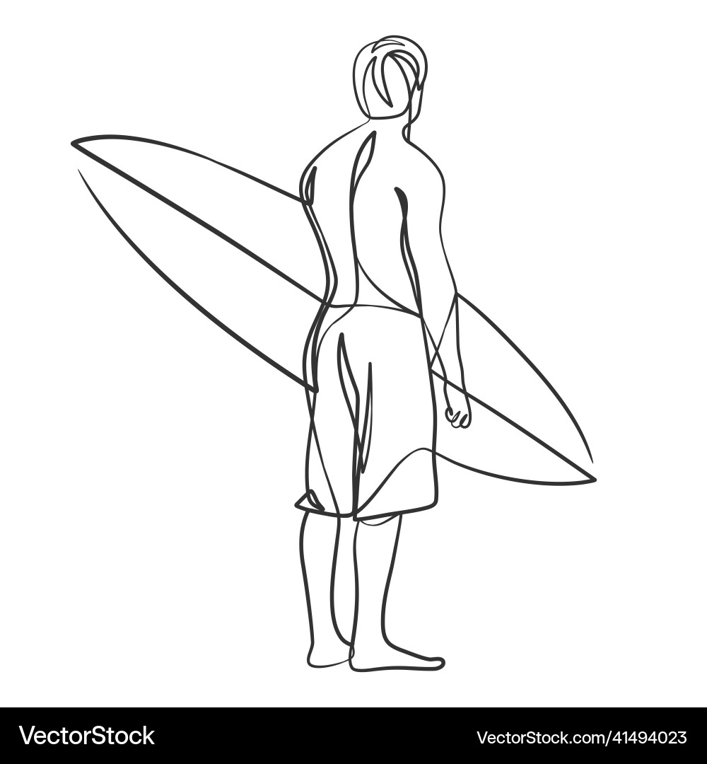 Continuous line drawing of a surfer Continuous line drawing of a surfer vector image