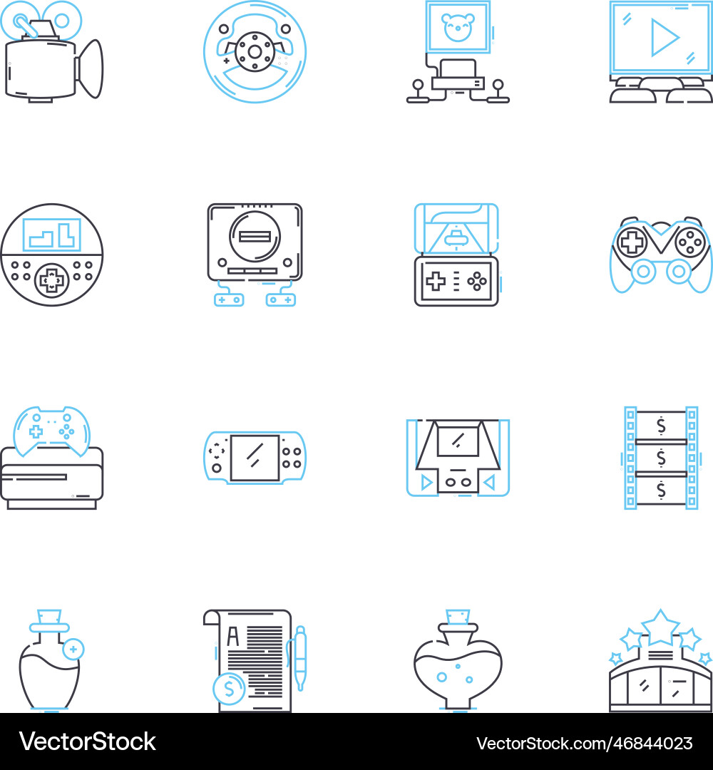 Digital media market linear icons set Vector Image