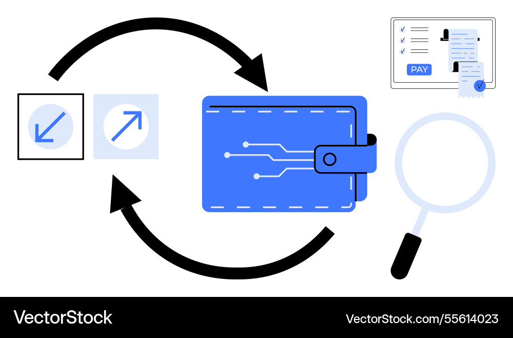 Digital wallet with arrows payment form Vector Image