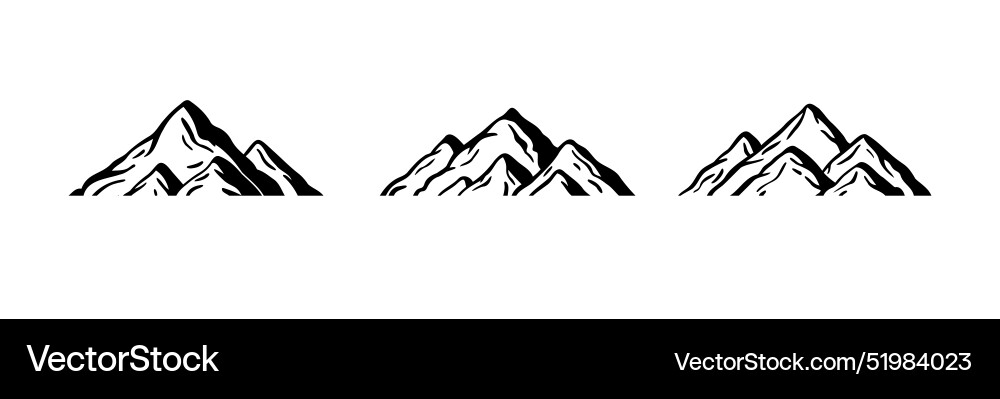 Doodle mountain icon set isolated outline Doodle mountain icon set isolated outline vector image