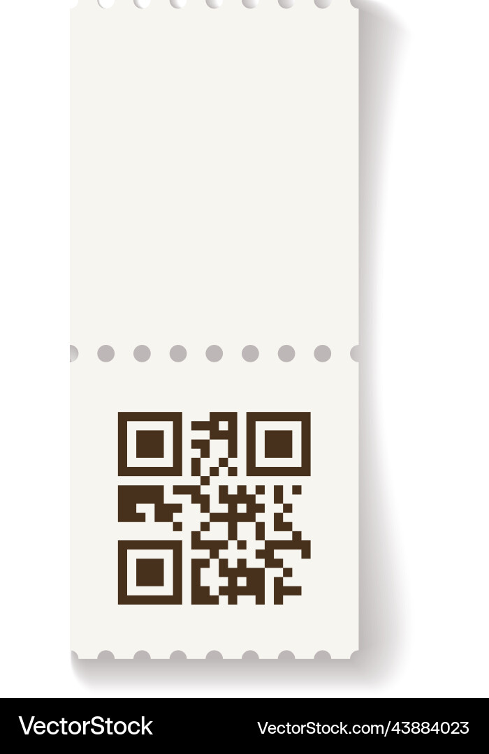 Event ticket with qr code realistic paper Event ticket with qr code realistic paper vector image