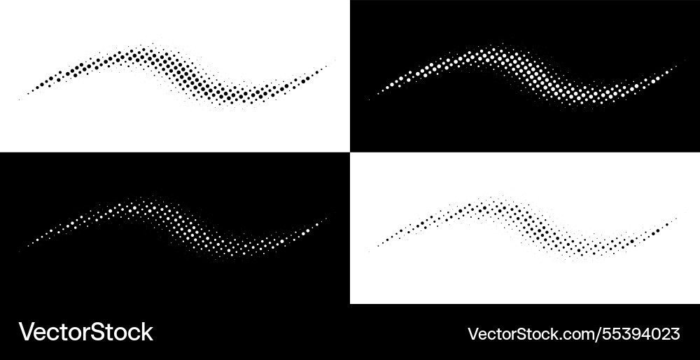 Halftone waves set circle dots pattern Halftone waves set circle dots pattern vector image