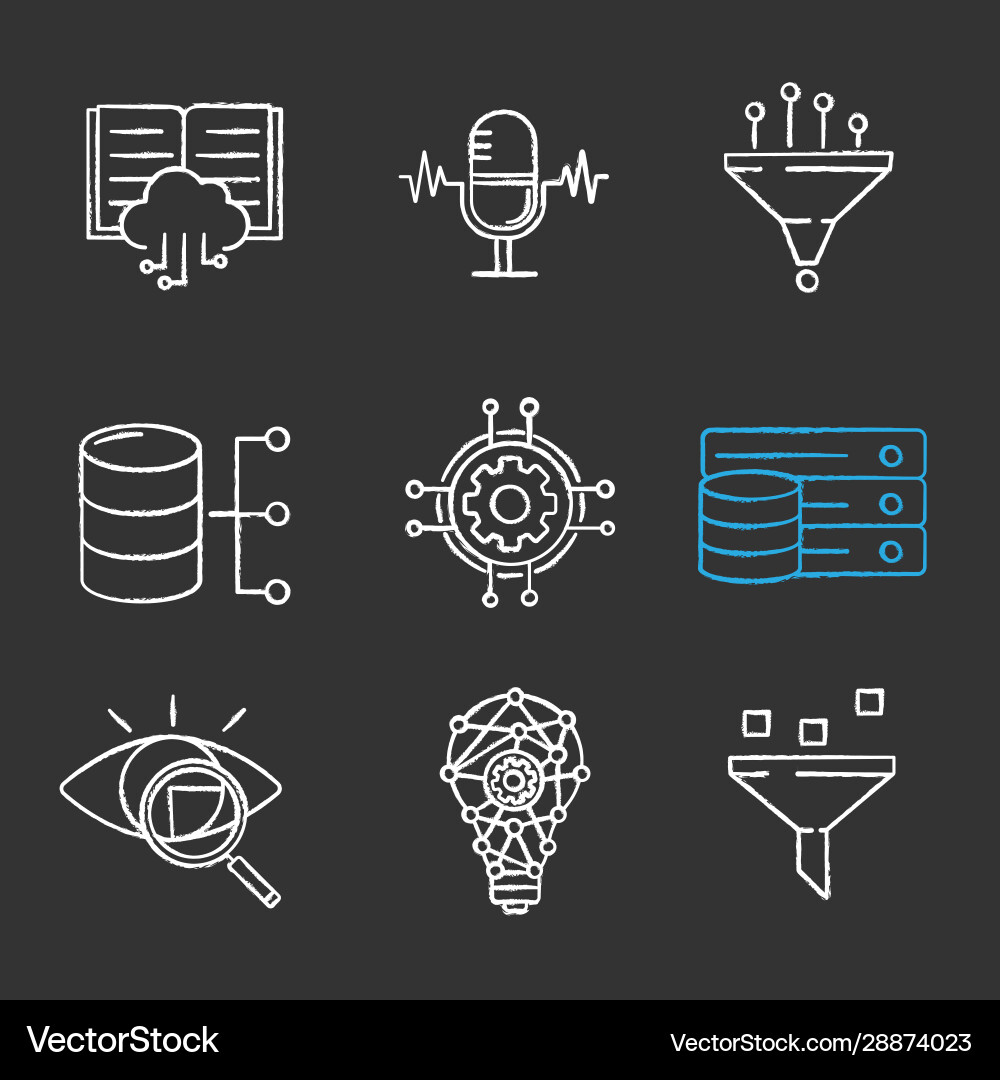 Machine learning chalk icons set Machine learning chalk icons set vector image