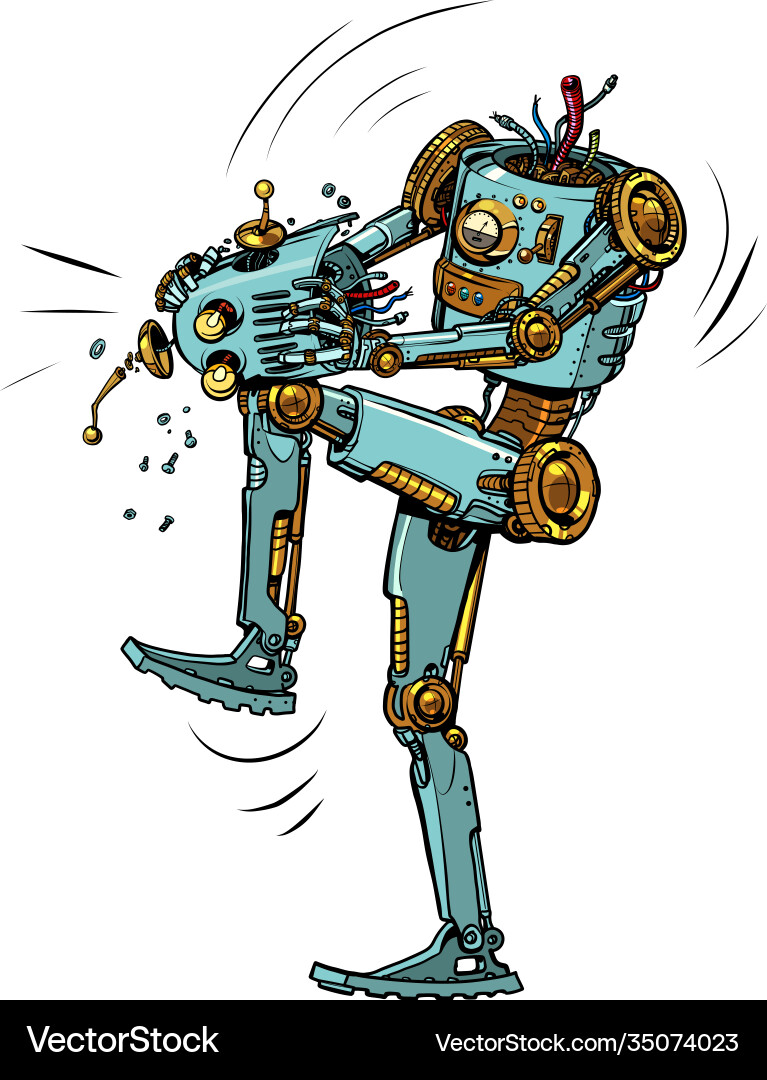 Mad robot breaks itself vector image