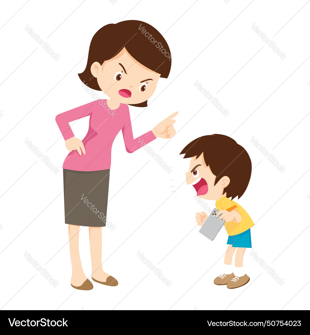 Parent angry to kid addicted phone vector image