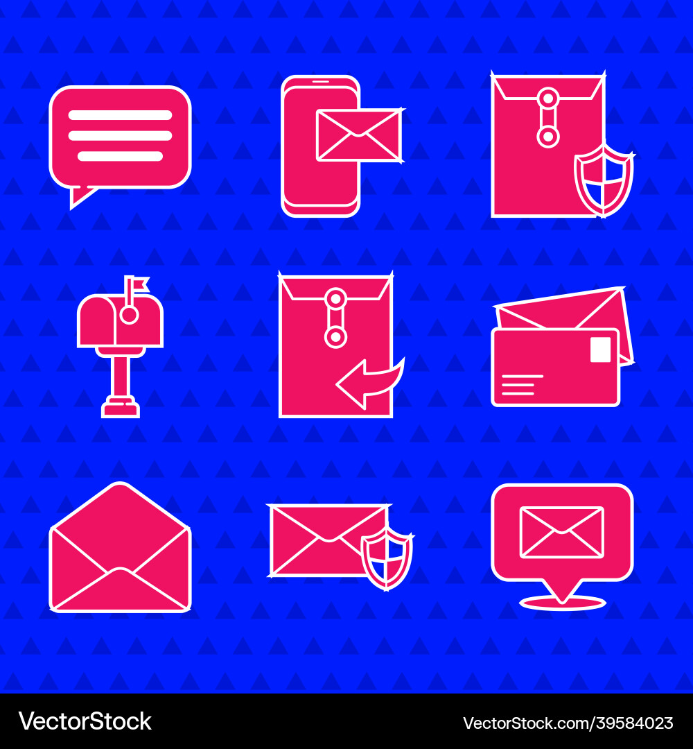 Set envelope with shield speech bubble Set envelope with shield speech bubble vector image