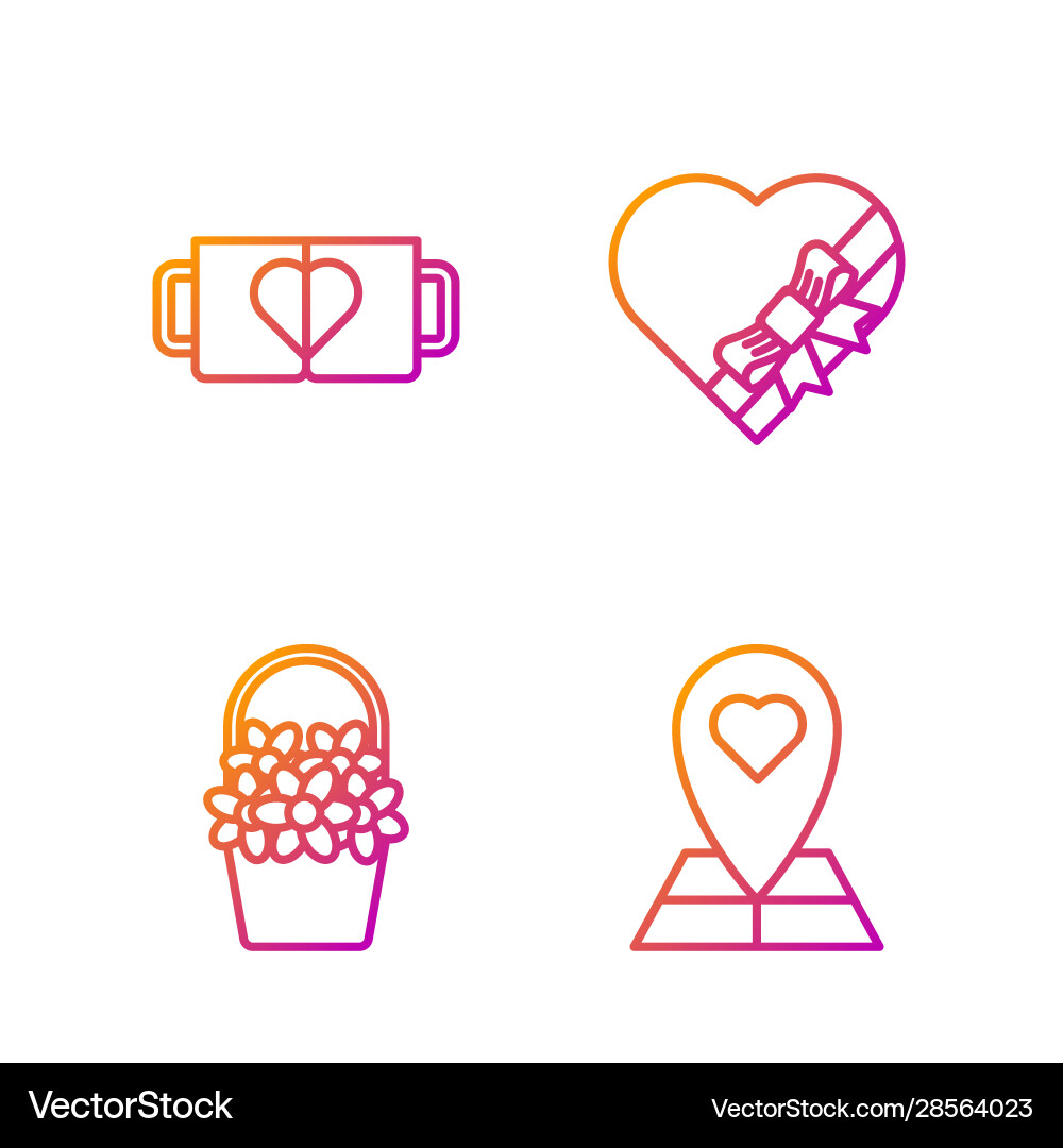 Set line map pointer with heart flowers vector image