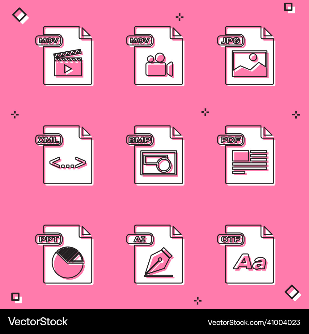 Set mov file document jpg xml bmp pdf ppt vector image